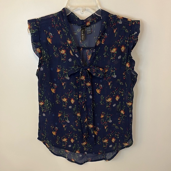 Fun & Flirt Tops - LAST CALL! Fun & Flirt Blue and Orange Flutter Sleeve Blouse with Tie Front